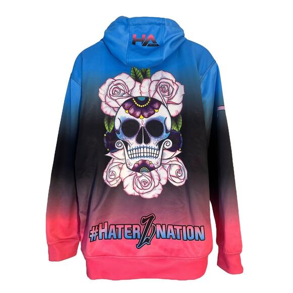 VTG Haterz Athletics Neon 80s Vibes Airbrush Pull Over Hoodie Skull Sz XXL - Picture 11 of 11